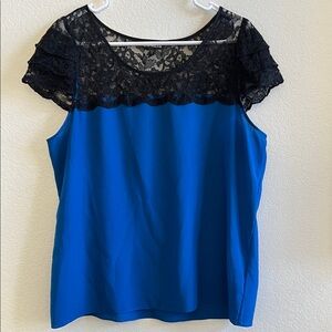 Express Royal Blue Shell Top with Black Lace Yoke
